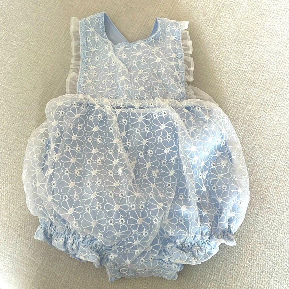 Blue with white lace romper
